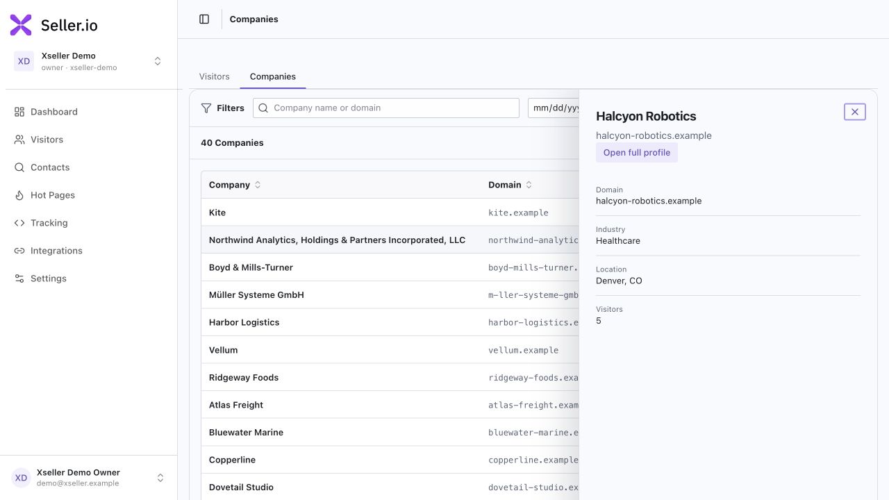 Xseller interface with synthetic demo data
