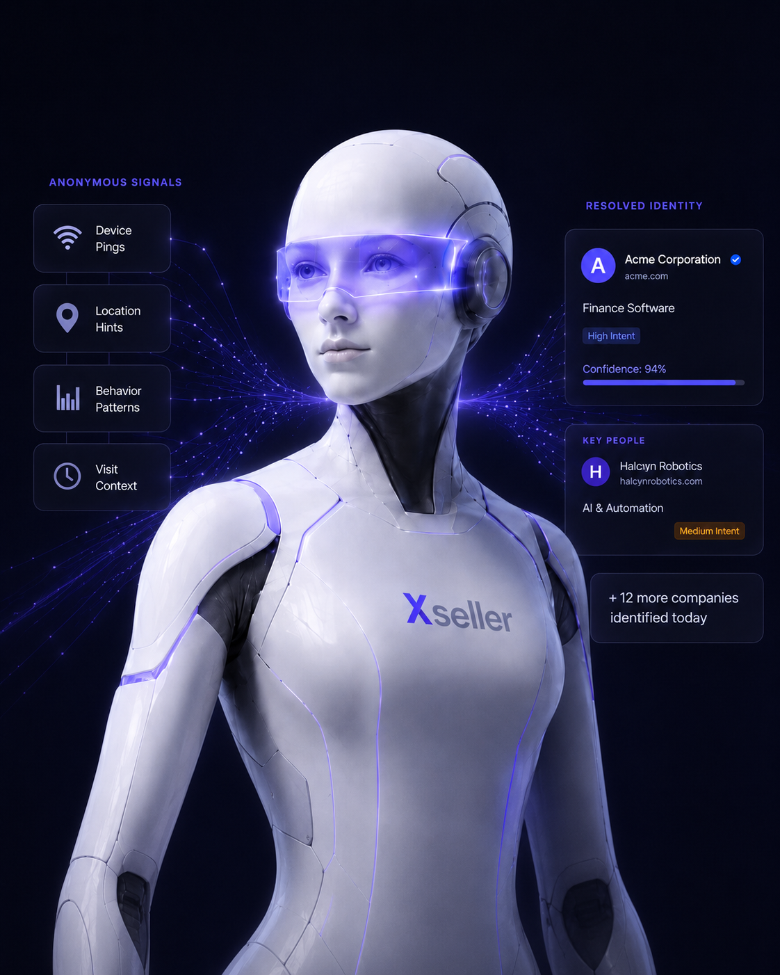 Xseller AI resolving anonymous website signals into company identity